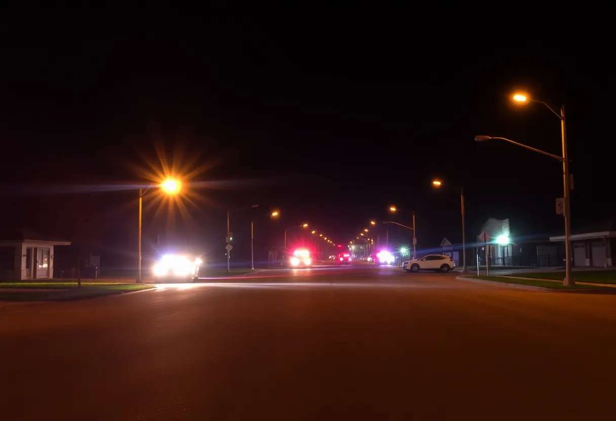 Emergency services at a nighttime scene in Shreveport.