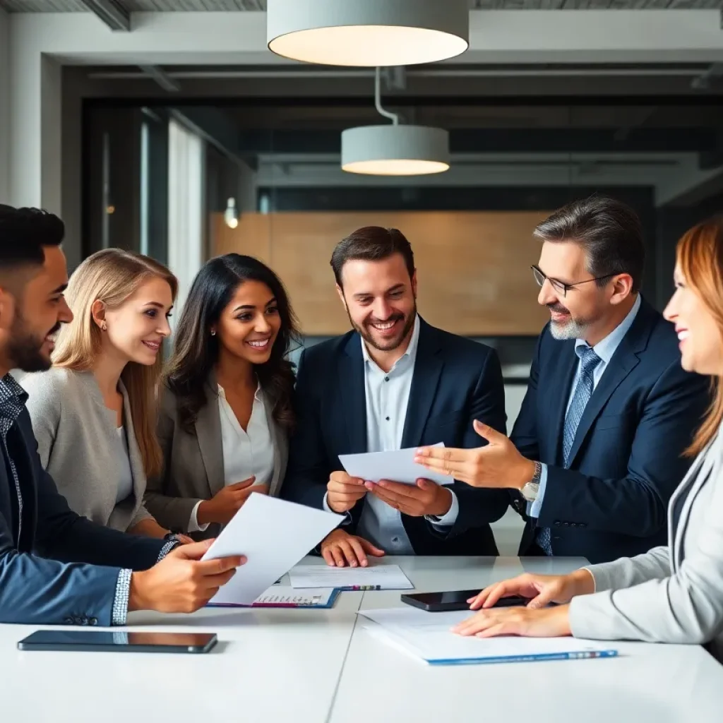 Financial advisors collaborating in an office to enhance client wealth management.