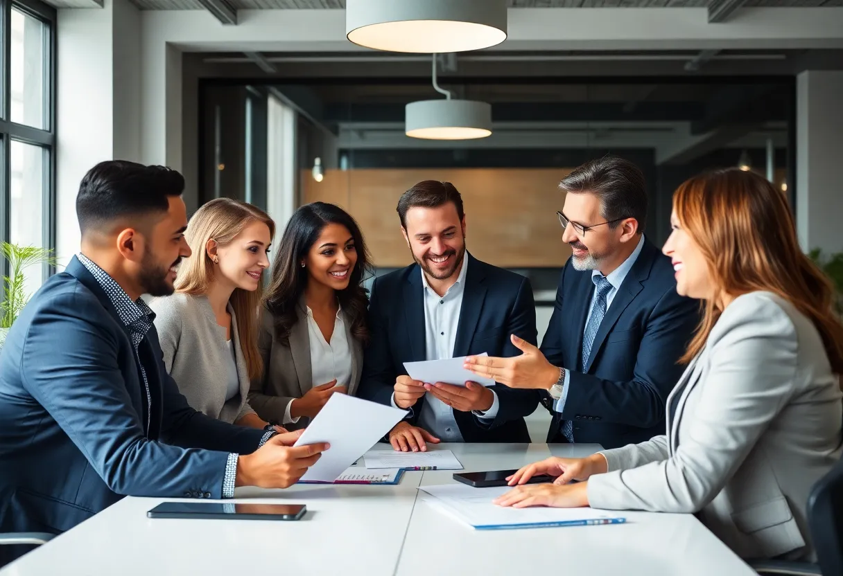 Financial advisors collaborating in an office to enhance client wealth management.