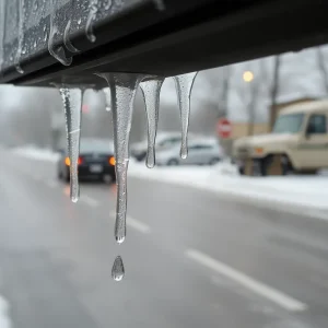 Winter weather in Shreveport with icicles and rain