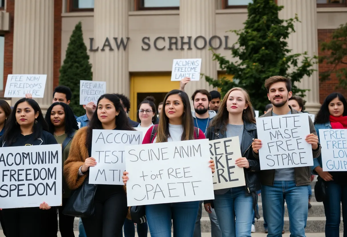 Students protesting outside LSU Law School for academic freedom