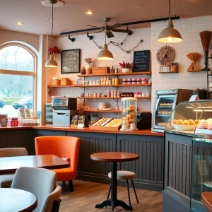 Interior of Tike's Treats and Eats Bakery showcasing cupcakes and seating area