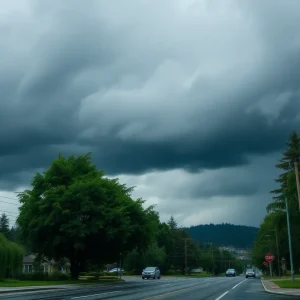 Storm clouds and heavy rain over Western Washington