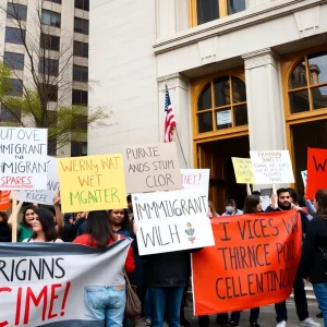 Supporters rally for immigrant rights outside a courthouse