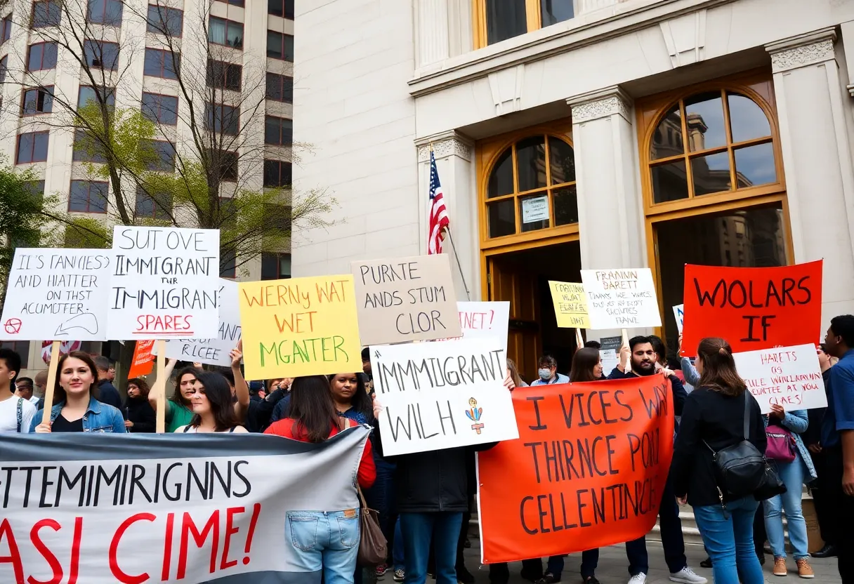 Supporters rally for immigrant rights outside a courthouse