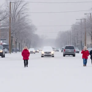 Street in Shreveport covered in snow during arctic blast