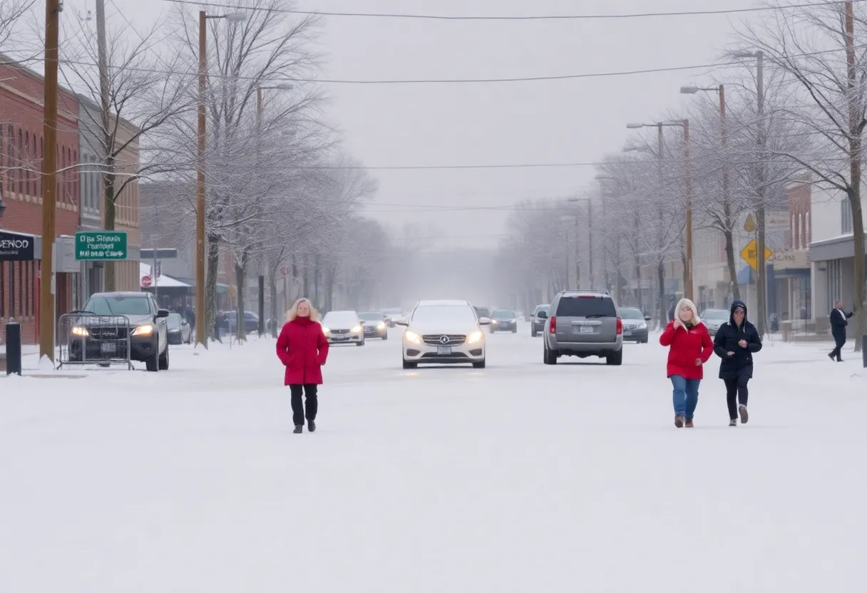 Street in Shreveport covered in snow during arctic blast