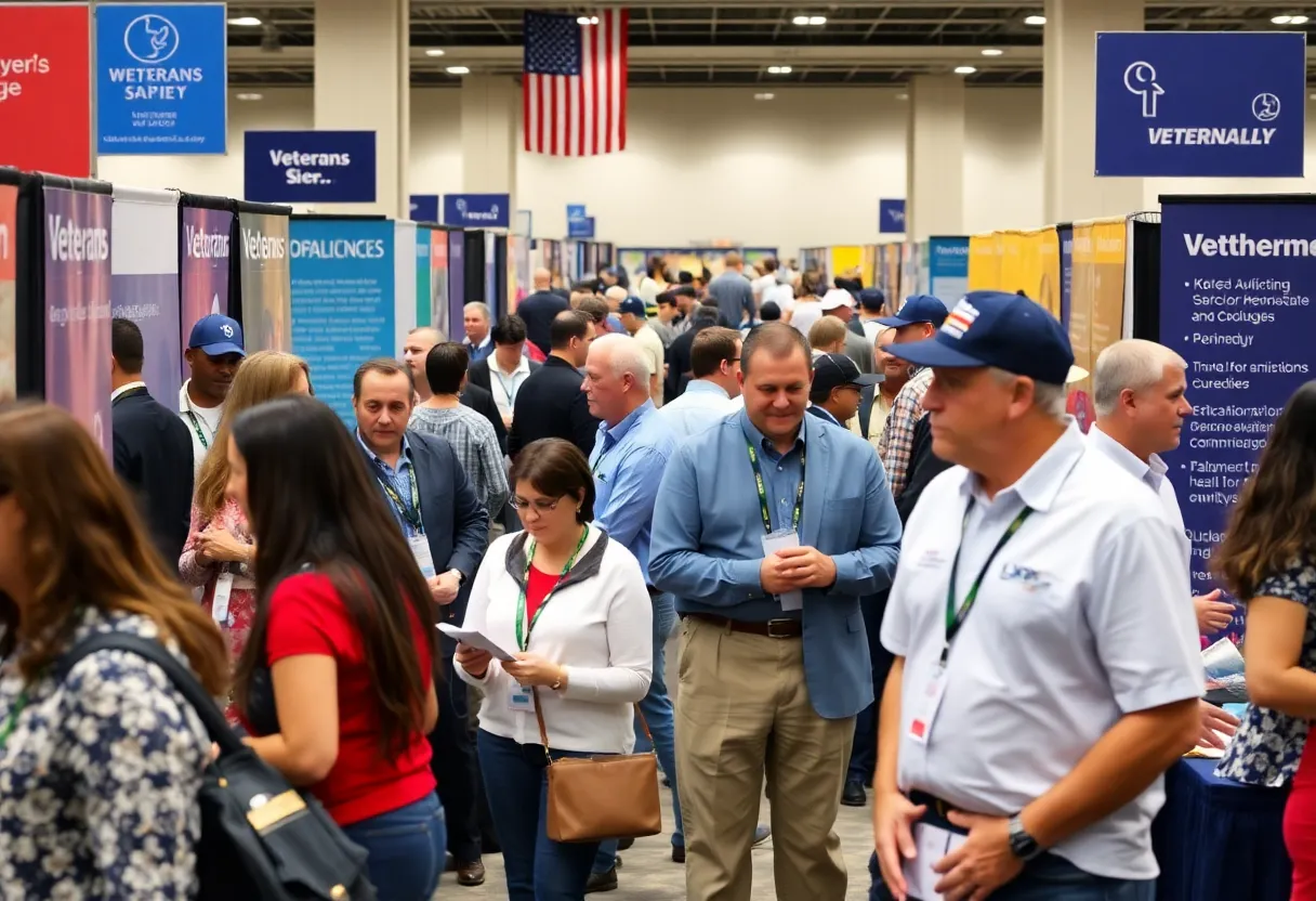 Veterans engaging with employers at the Bossier City job fair