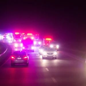 Emergency services responding to a vehicle accident on a highway