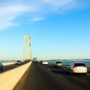 Chesapeake Bay Bridge during daytime with traffic flow