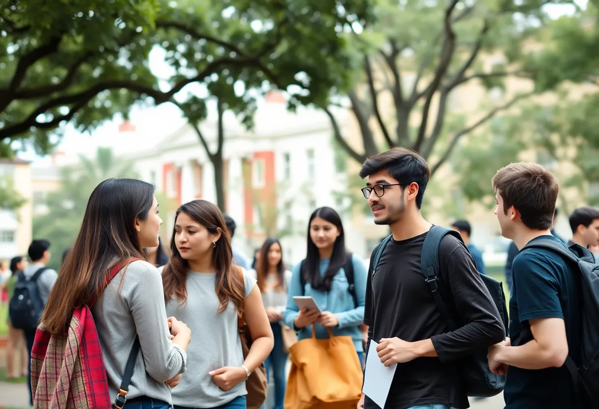 Students on Columbia University campus engaged in discussions