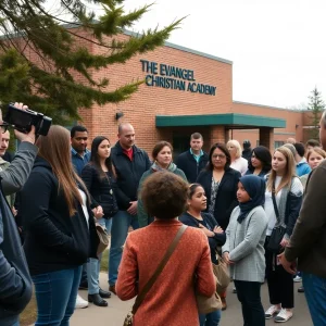 Parents and students expressing concern outside Evangel Christian Academy