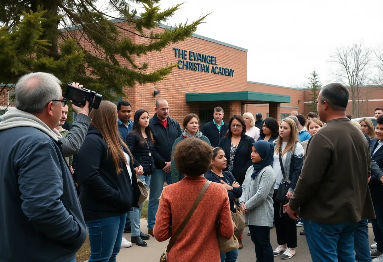 Parents and students expressing concern outside Evangel Christian Academy