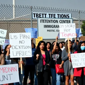 Protest outside a detention center for immigrant rights