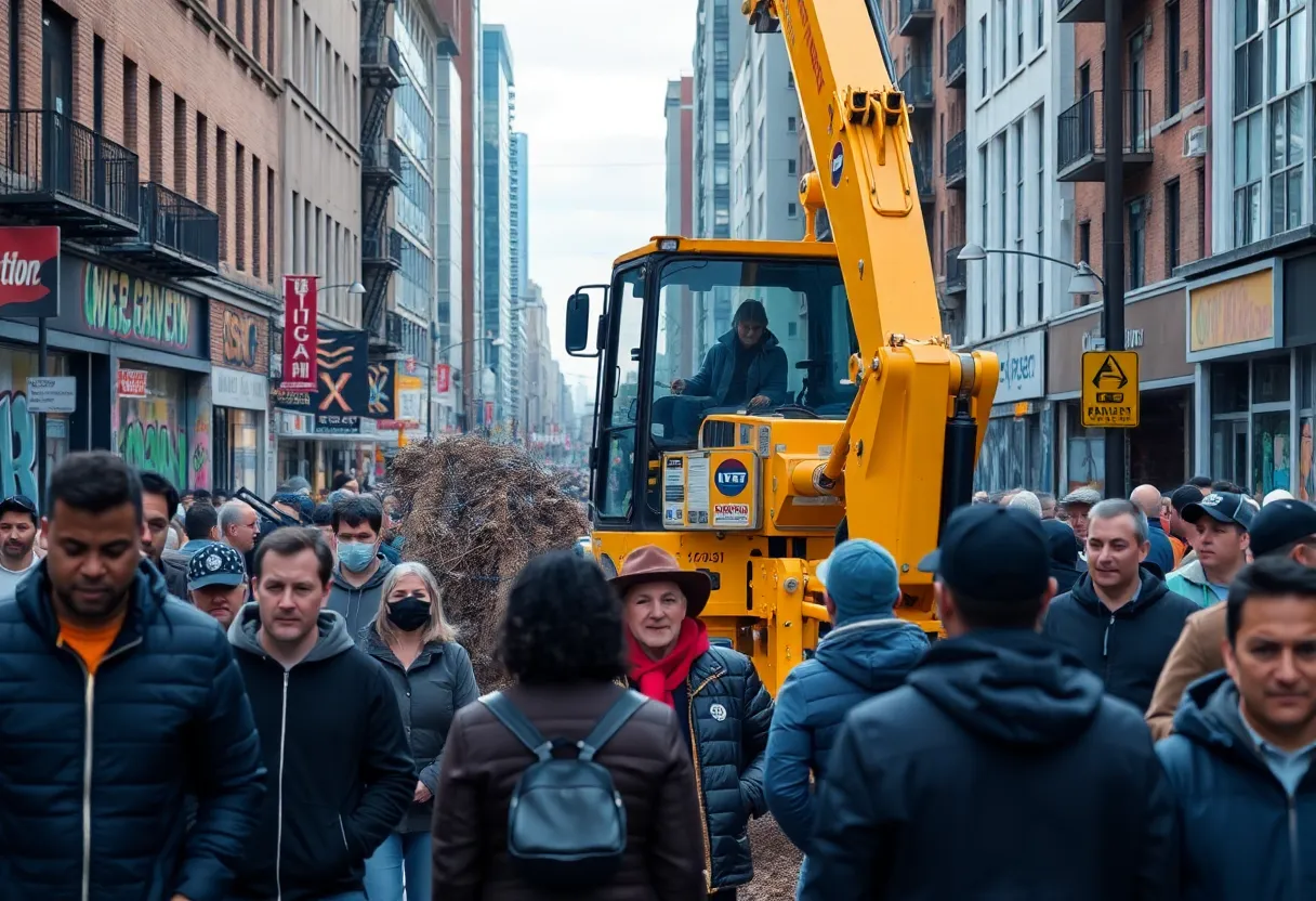 Construction workers removing the Black Lives Matter mural amidst community reactions