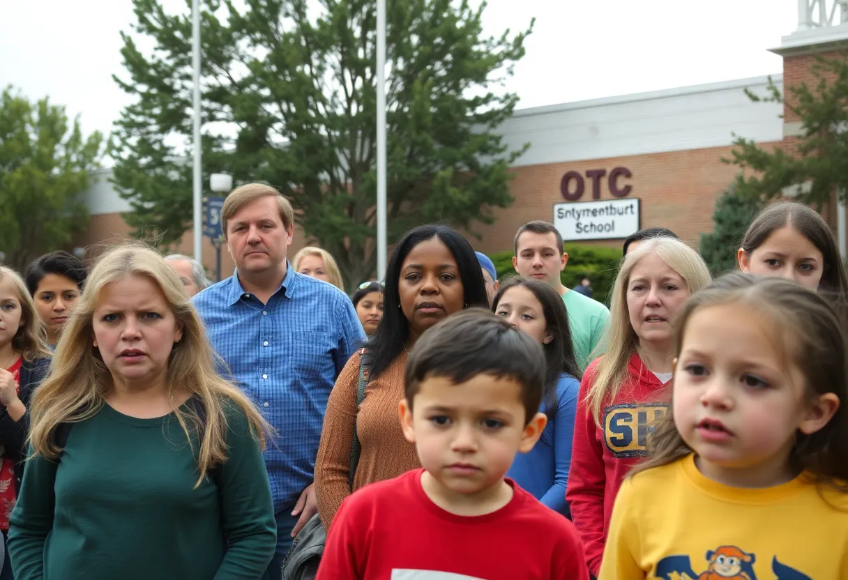 Concerned community members outside Evangel Christian Academy