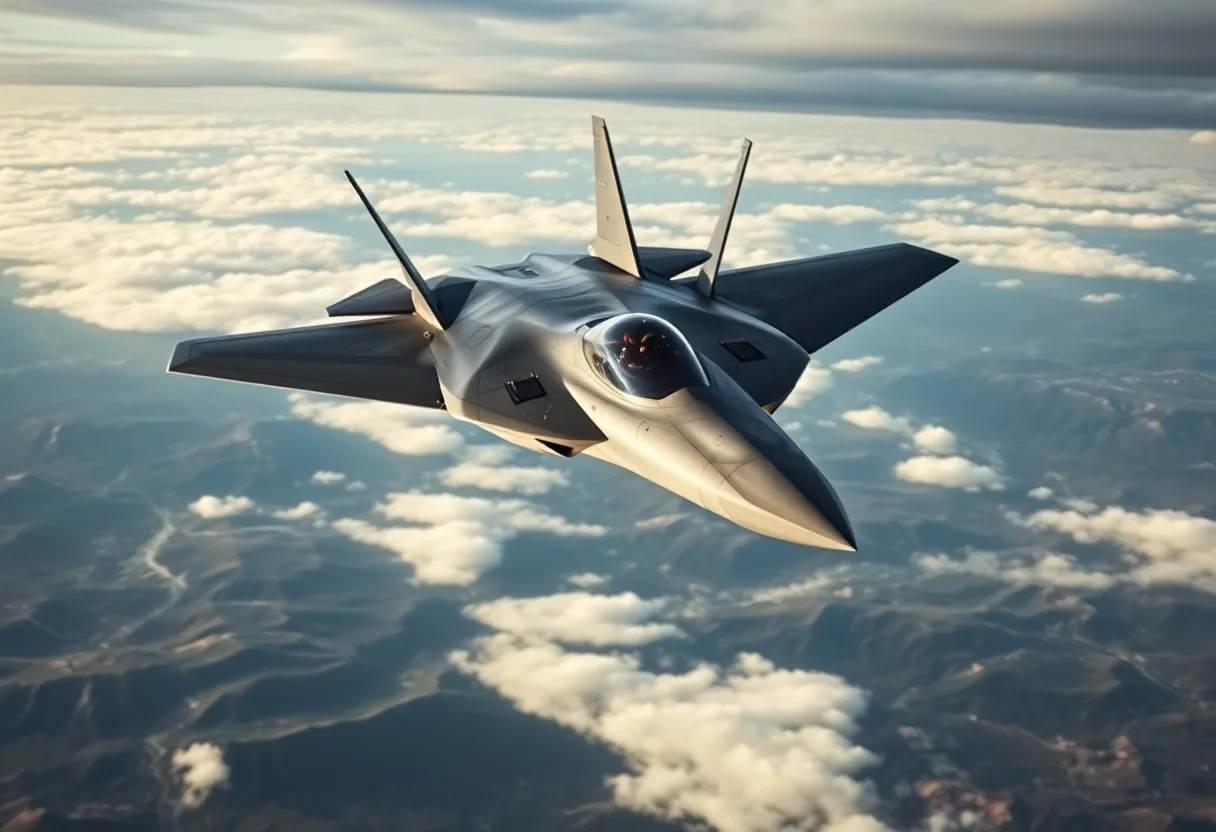 F-47 Fighter Jet soaring through the sky