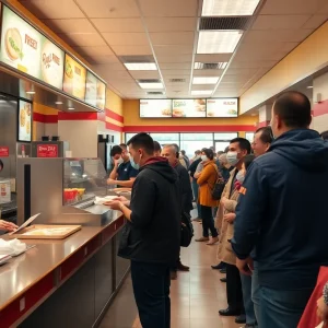 Fast food restaurant with long lines due to labor shortages in Shreveport