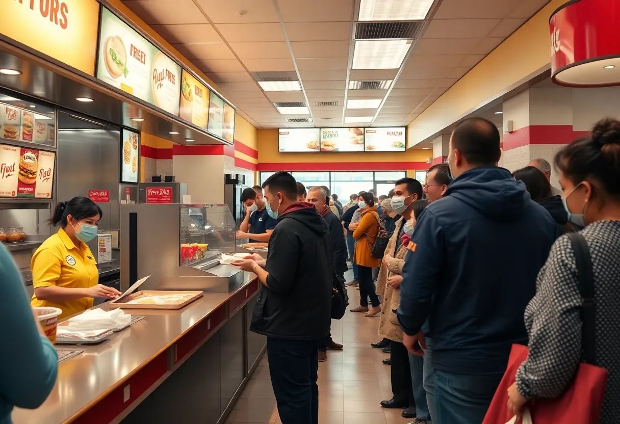 Fast food restaurant with long lines due to labor shortages in Shreveport