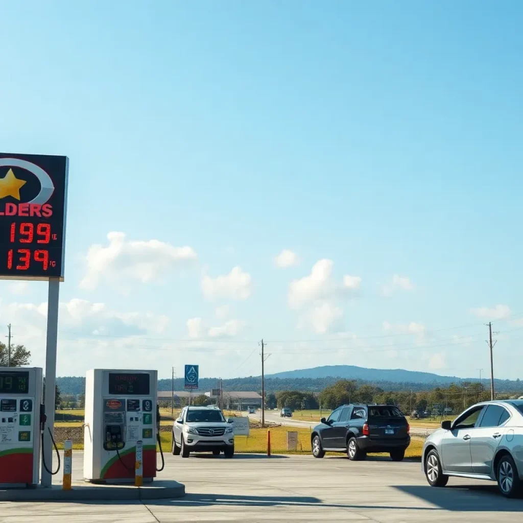 Gas station in Louisiana showing current fuel prices