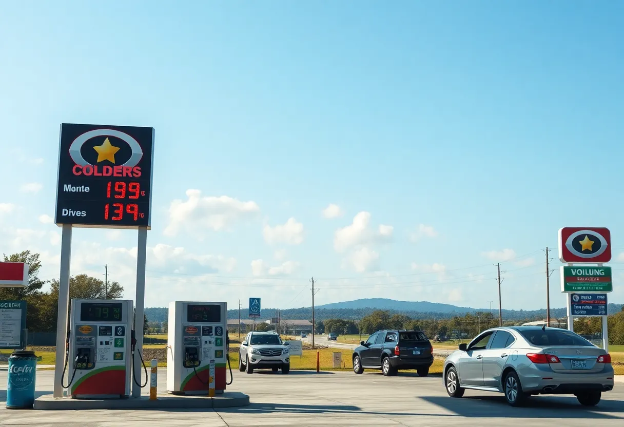 Gas station in Louisiana showing current fuel prices