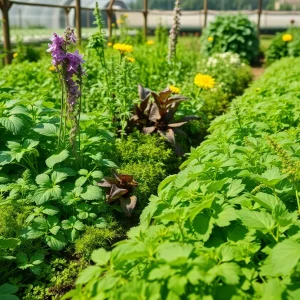 A vibrant herbal farm in Rodessa with diverse plants and herbs.