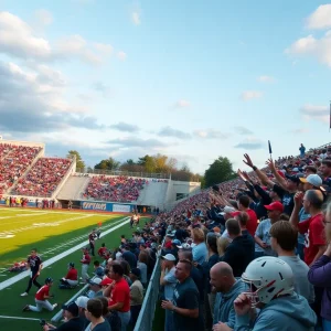 High school football game with fans cheering