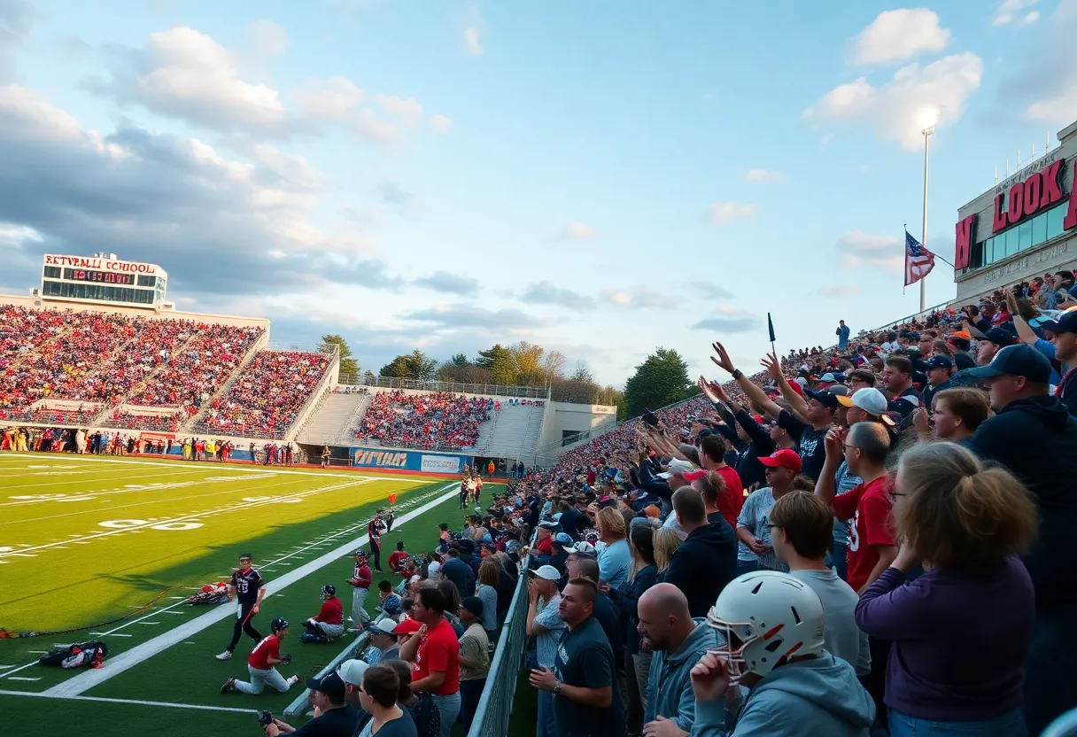 High school football game with fans cheering