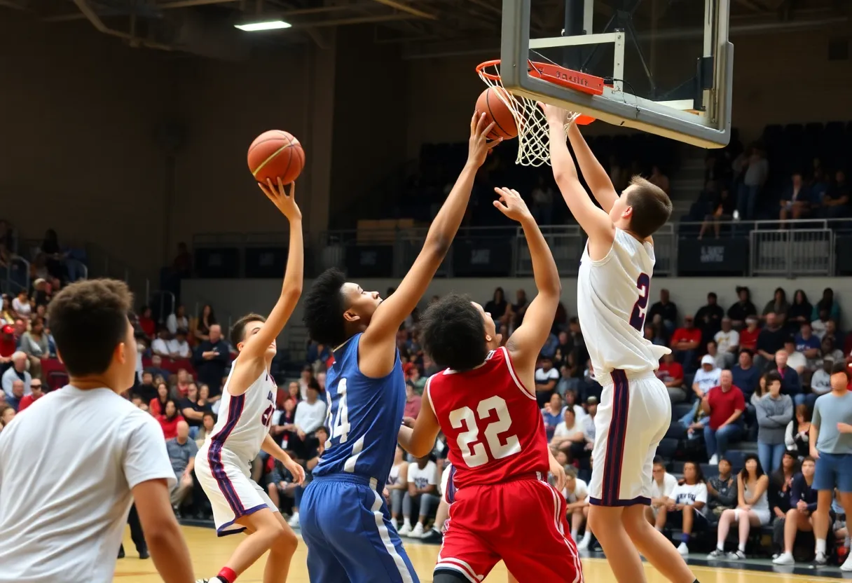 Huntington Raiders playing against Bossier in a high school basketball match