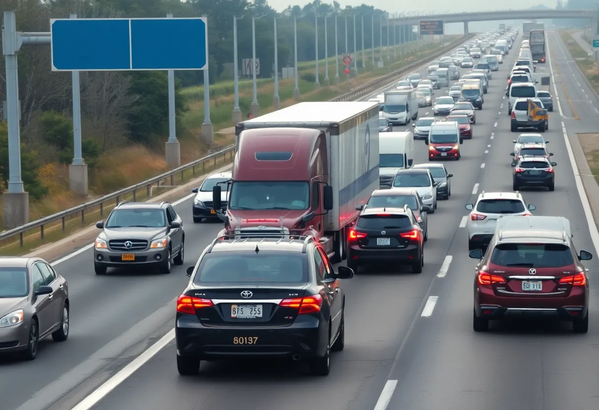 Traffic jam on I-220 caused by a major collision involving an 18-wheeler.