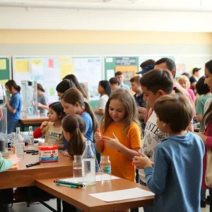 Children participating in science activities at IDEAS Day in Shreveport.