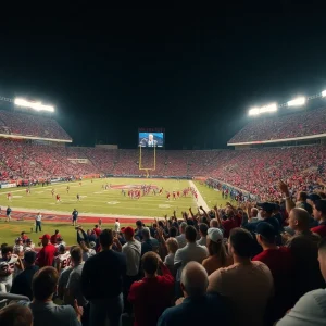 Football game at Independence Stadium with Army players in action.