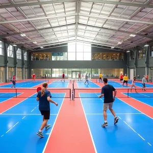 Indoor pickleball courts at Just Pickleball complex