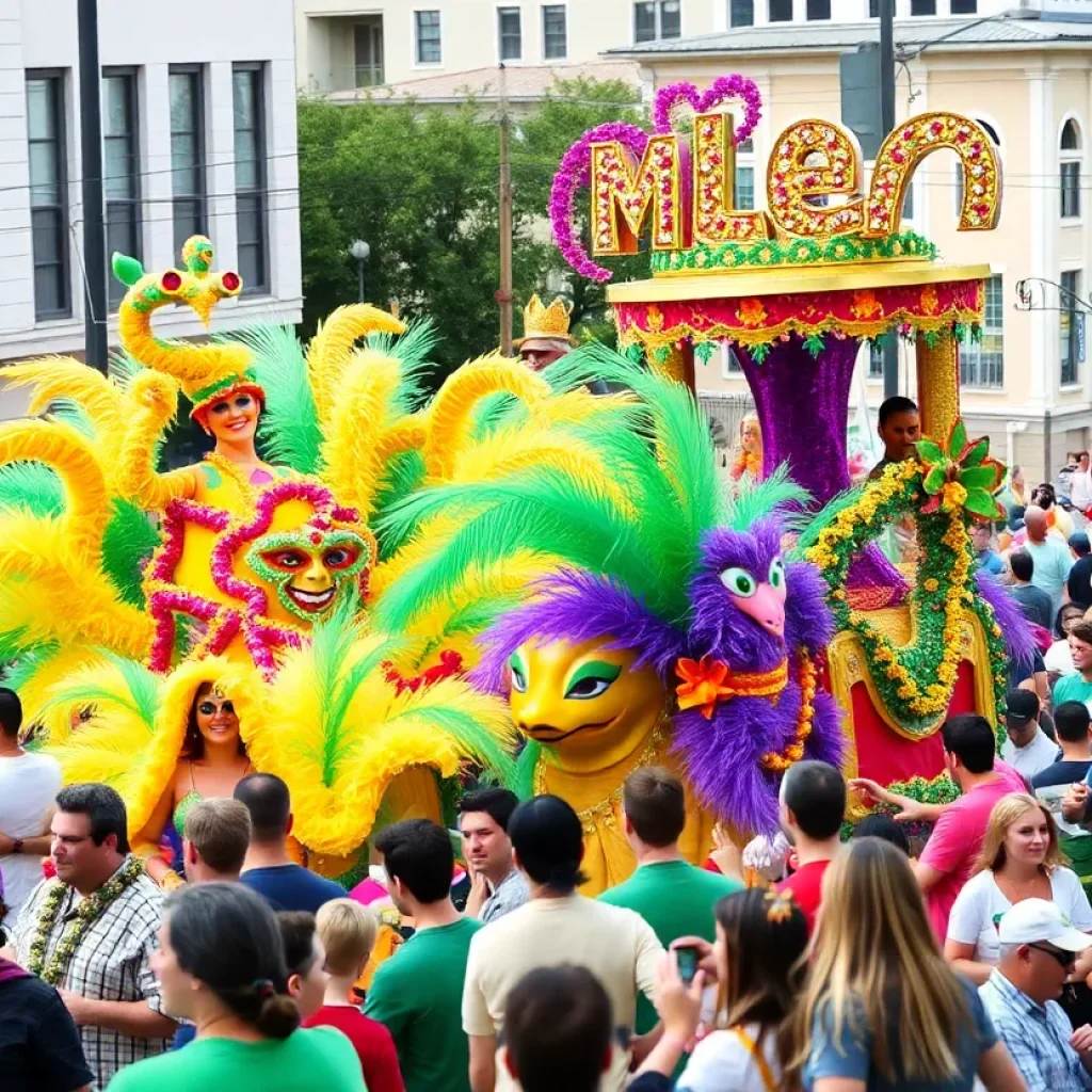 Crowds enjoying the Krewe of Gemini Mardi Gras parade in Shreveport.