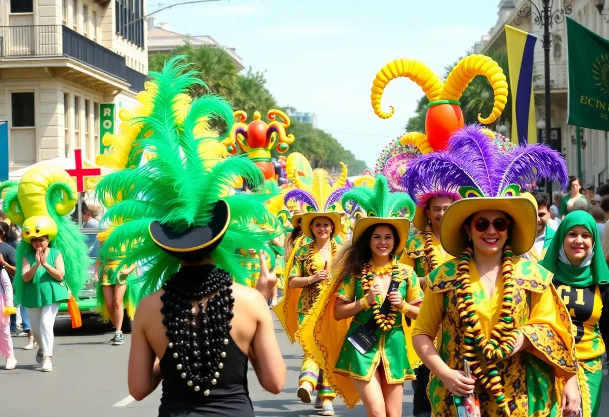 Colorful floats and joyful participants at the Krewe of Highland Parade