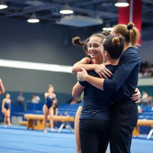 LSU gymnastics team training session showcasing athletes in action.