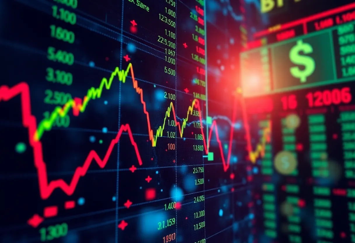 Abstract image of stock market decline and cryptocurrency fall due to tariffs