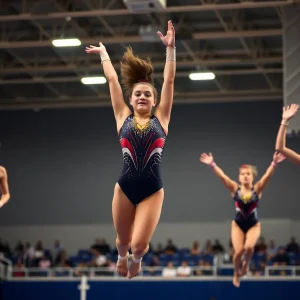 Athlete performing a gymnastics routine in a competition