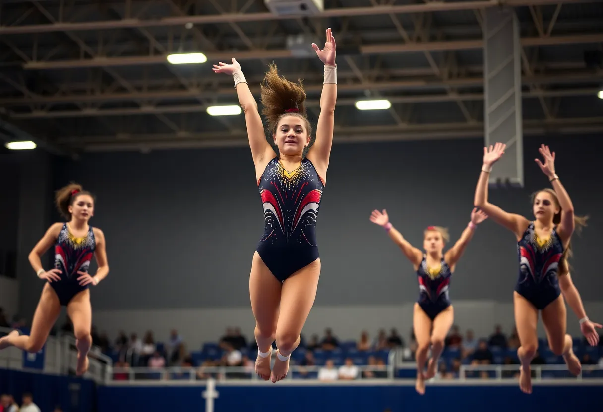 Athlete performing a gymnastics routine in a competition