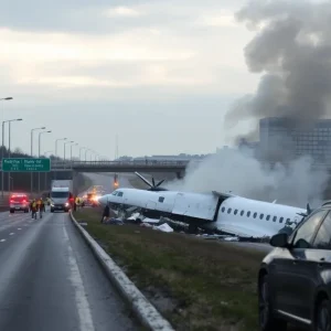 Emergency services responding to a plane crash site