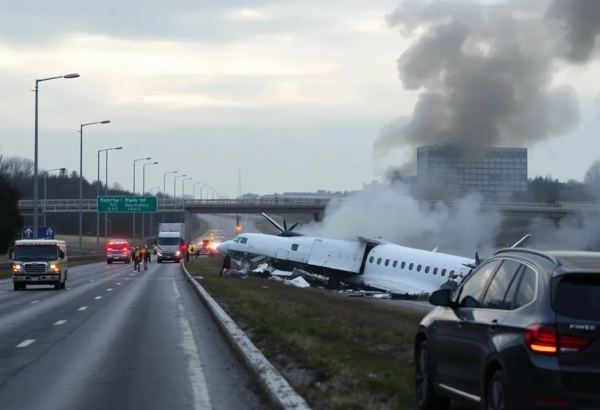 Emergency services responding to a plane crash site