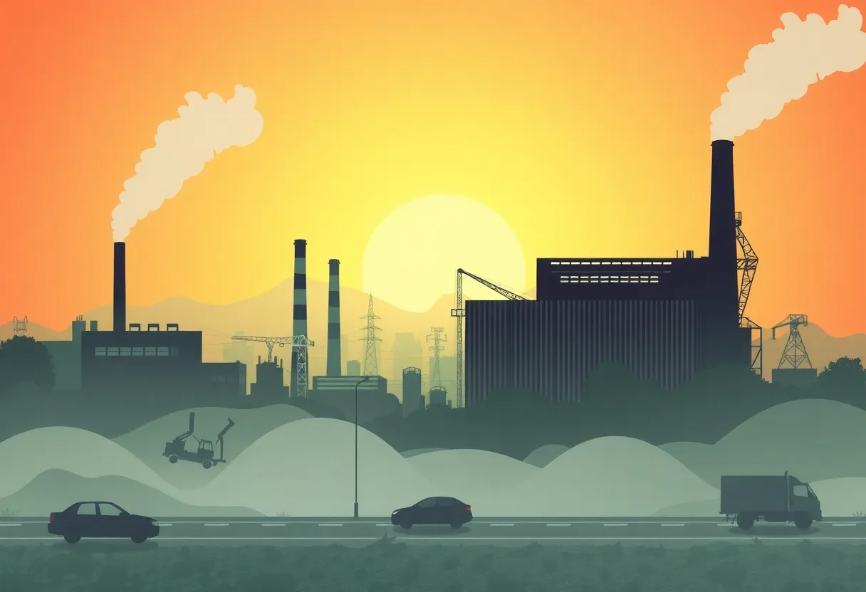 Illustration depicting pollution from vehicles and factories