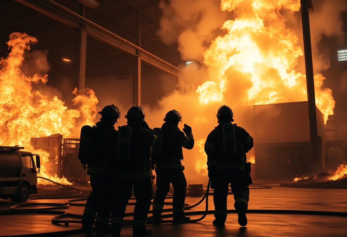 Firefighters battling a massive fire at Pratt Industries in Shreveport.