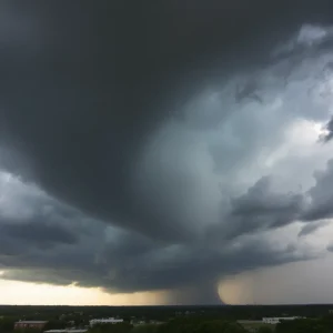 Dramatic storm clouds and possible tornado formation over Shreveport, LA.