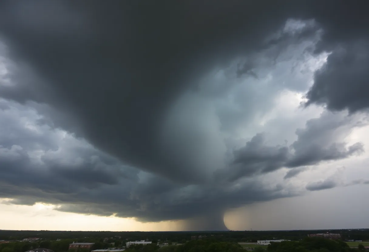 Dramatic storm clouds and possible tornado formation over Shreveport, LA.