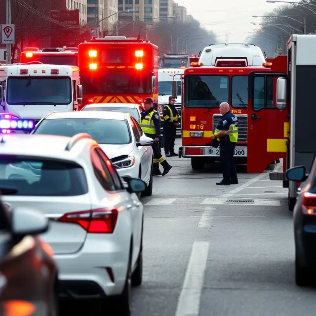 Emergency crews at a car accident site in Shreveport