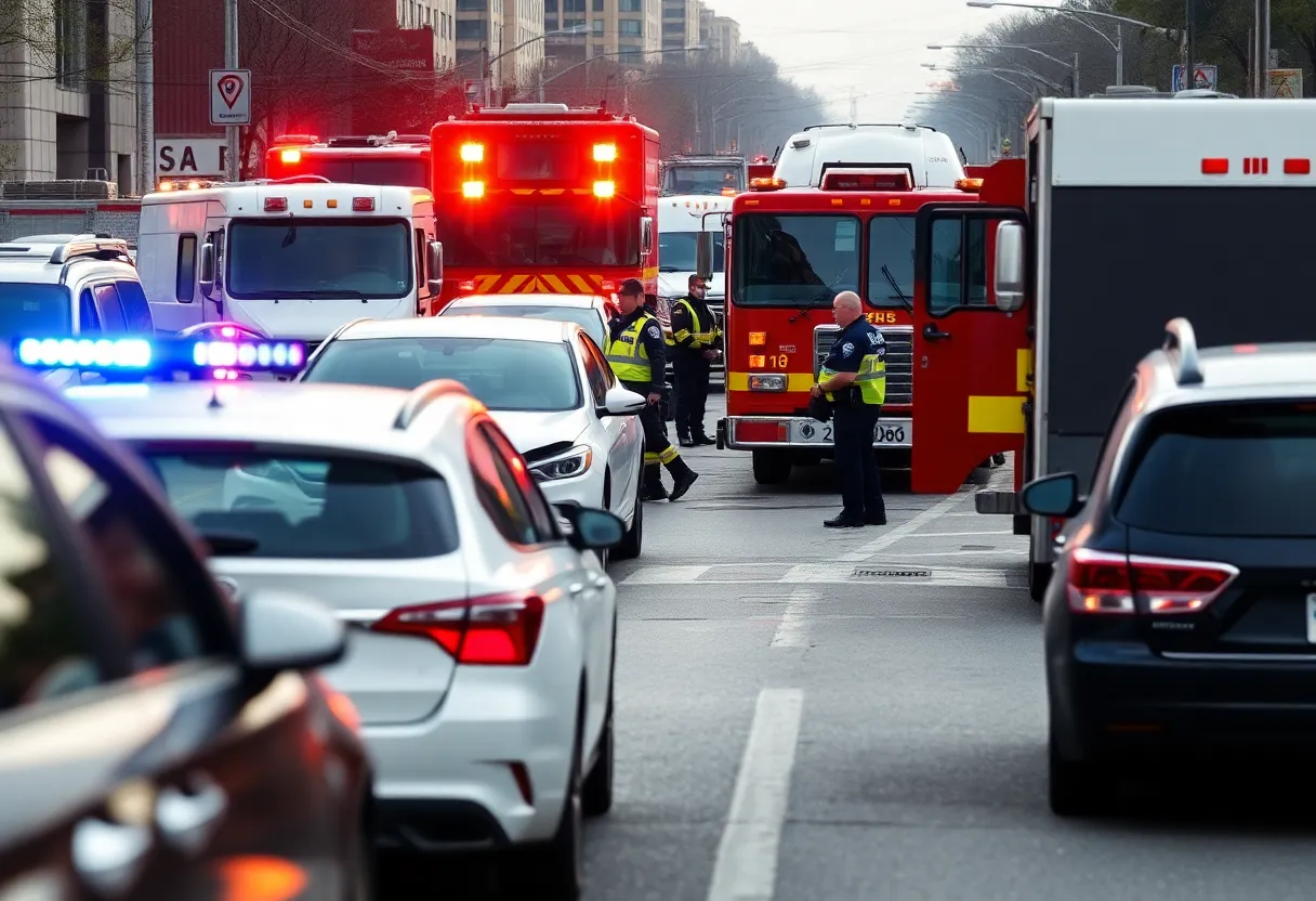 Emergency crews at a car accident site in Shreveport