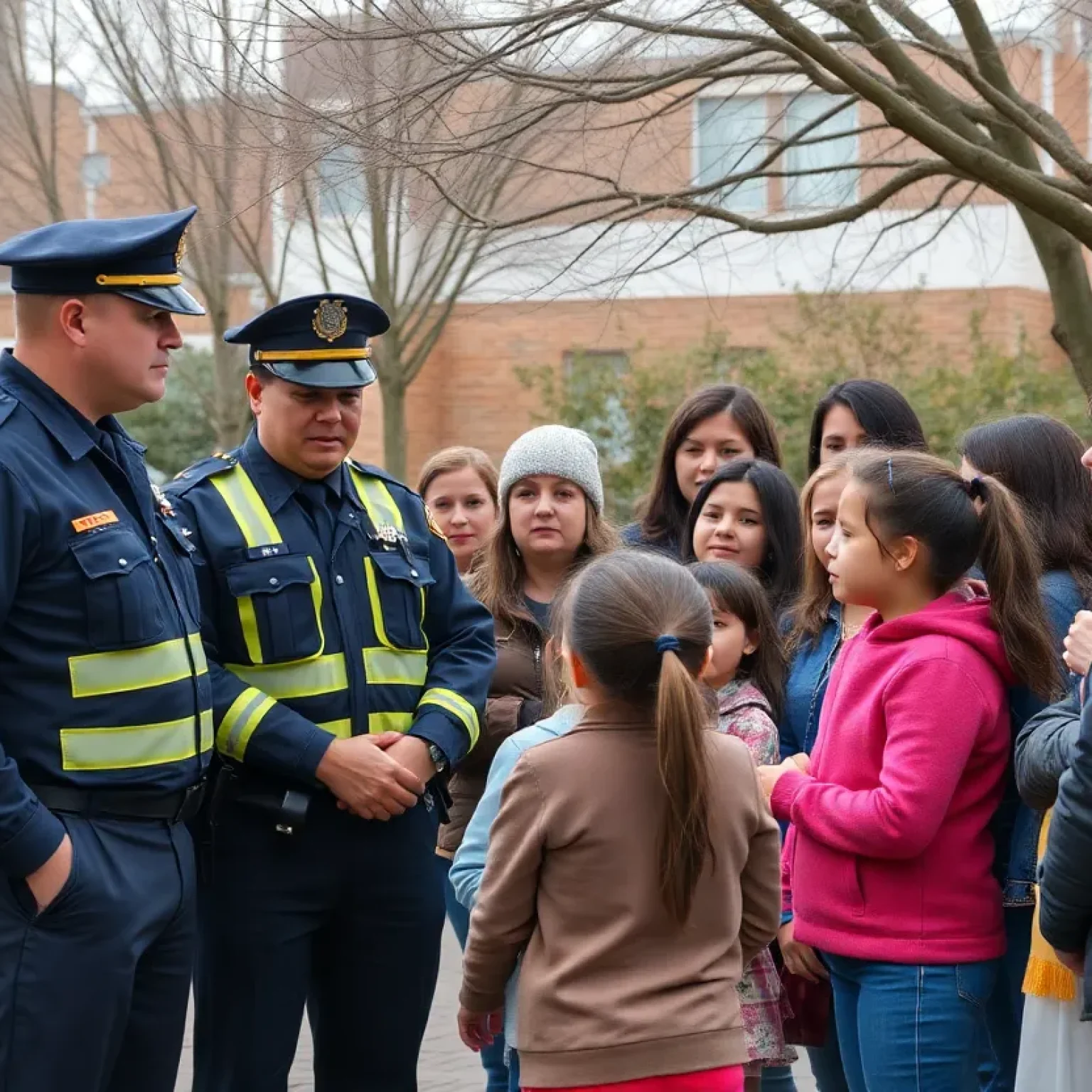 Community members discussing children's safety with police