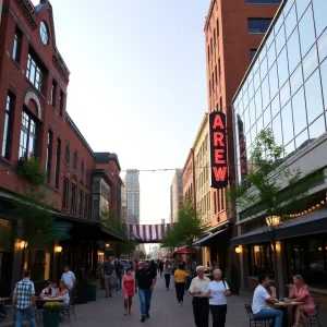 Bustling downtown Shreveport showing modern architecture and lively atmosphere.