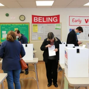 Voters at polling station for early voting in Caddo Parish schools